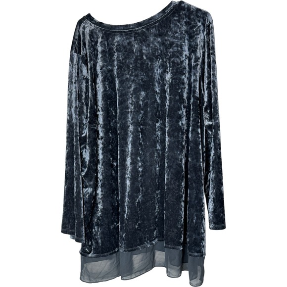 LOGO Lori Goldstein Crushed Velvet Long Sleeve Tunic Top 4X Charcoal Sheer Hem - Picture 10 of 13